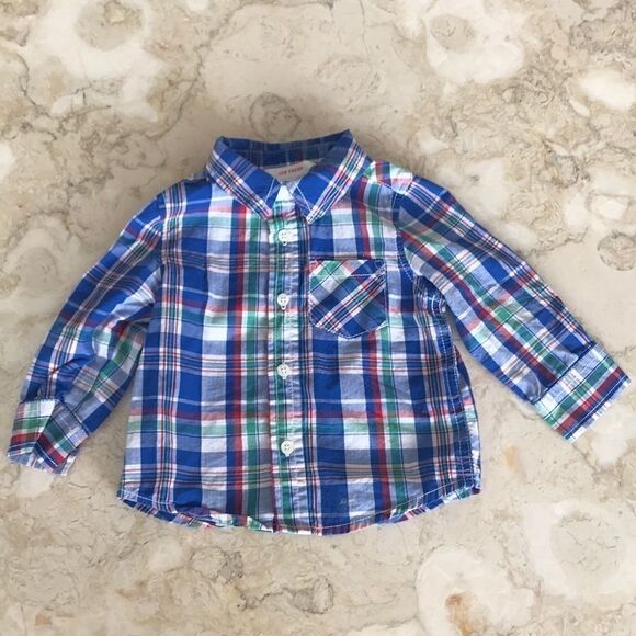 Joe Fresh Cotton Plaid Oxford Shirt 6-12 M - Picture 3 of 4
